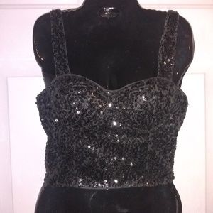 Sequin Crop Top Party Celebration Evening Cruise Black Medium